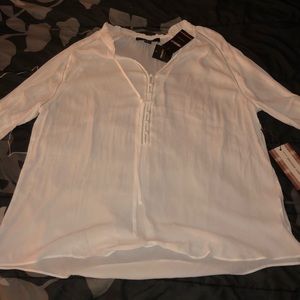 Ruffled split-neck shirt